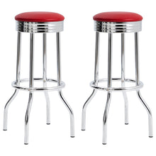Upholstered Bar Stools with Chrome Base Set of 2 in Red and Silver