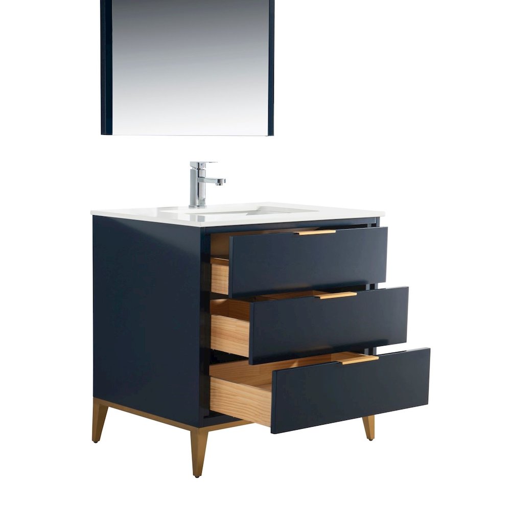 Divani 36'' Gloss Blue Vanity W/ Quartz Counter Top (Back Splash Free)