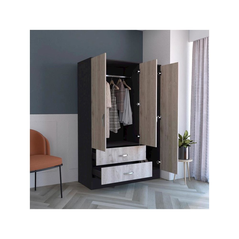 Bolton 120 Mirrored Armoire Black / Light Gray MDF