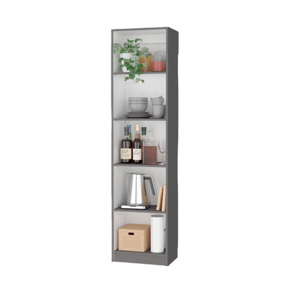 Sutton Slim Bookcase with Modern 5-Shelf Design, Matt Gray / White