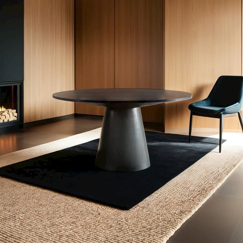 Elegant Contemporary Round Dining Table in Ebony Black Finish