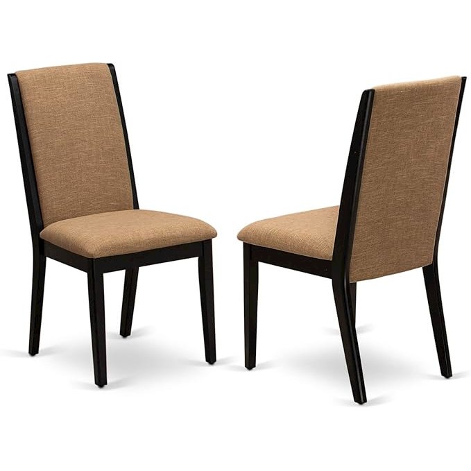 9 Piece Dining Room Set Includes a Rectangle Wooden Table with Removable Leaf and 8 Light Sable Linen Fabric Parson Dining Chairs, 42x92 Inch, Jacobean