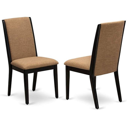 9 Piece Dining Room Set Includes a Rectangle Wooden Table with Removable Leaf and 8 Light Sable Linen Fabric Parson Dining Chairs, 42x92 Inch, Jacobean