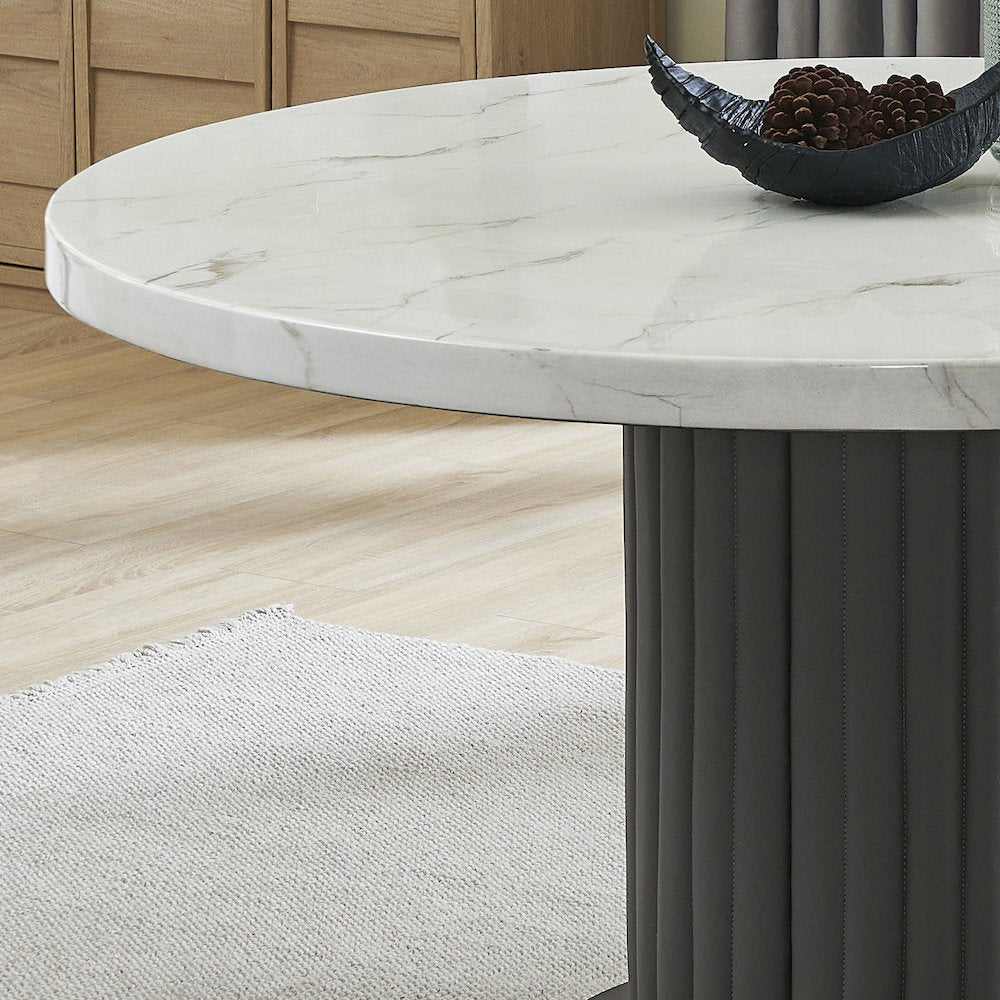 Valencia 7-Piece 54" Round White Faux Marble Dining Set