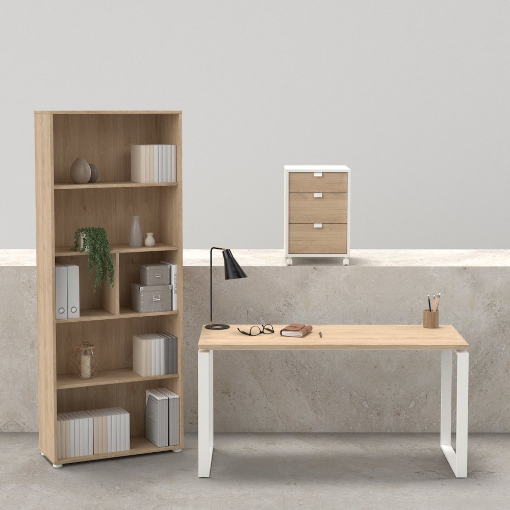 Sign 3-Piece Home Office Set with Desk, Tall Bookcase and Mobile Storage
