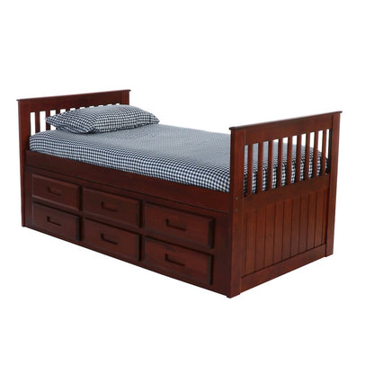 Twin Mission Rake Bed W/6 Drawer Under Bed Storage