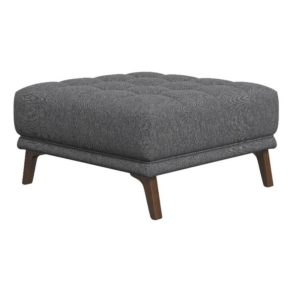 Gray Upholstered Square Ottoman with Foam and Solid Wood, Ideal Foot Rest