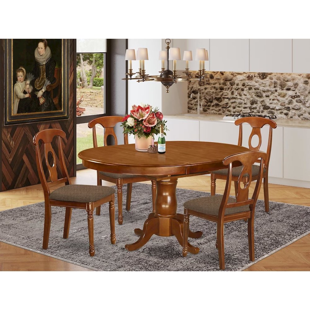 PONA5-SBR-C 5 Pc Dining room set for 4-Oval Dining Table with Leaf and 4 Styled Dining Chairs
