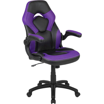 Gaming Chair Racing Office Ergonomic Computer PC Adjustable Swivel Chair with Flip-up Arms, Purple/Black LeatherSoft