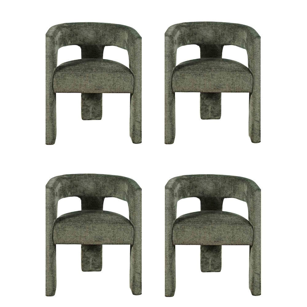 Jacquard Modern Accent Armchair, Sculptural Frame, Forest, Set of 4