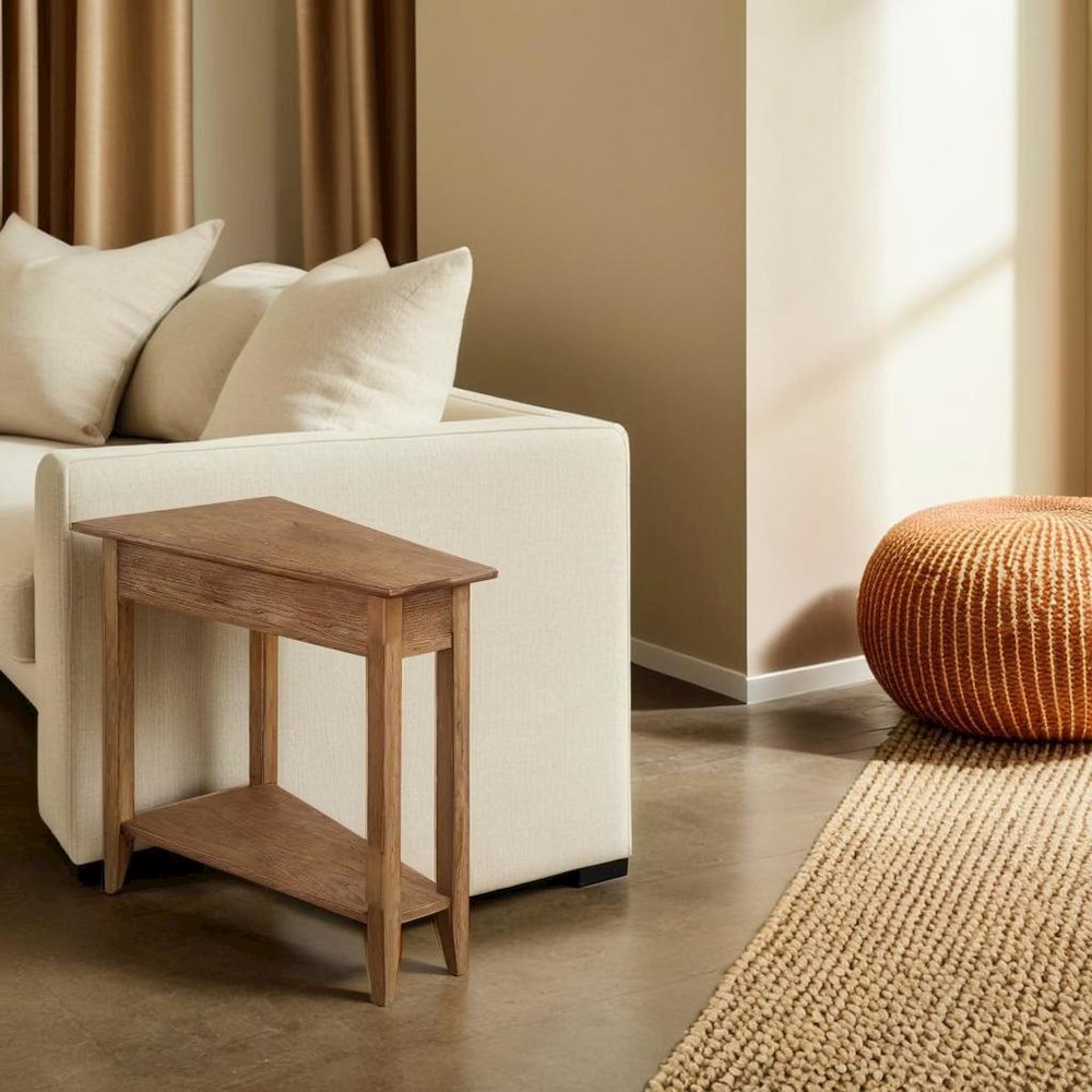 Brown Wedge End Table with Sturdy MDF Construction, Stylish and Practical Design