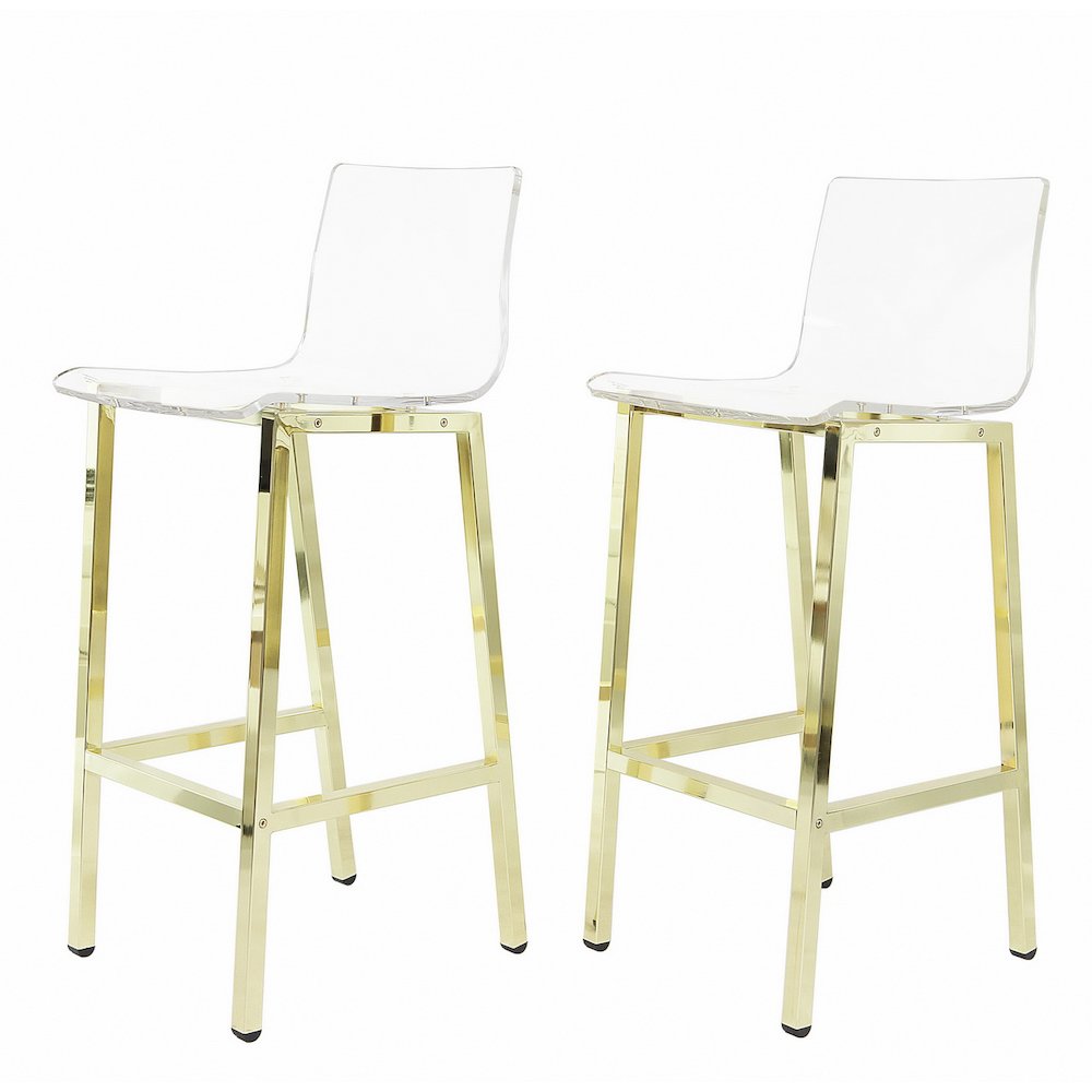 Gold Lucite Acrylic Tall Bar Stool Glam Home Set of 2