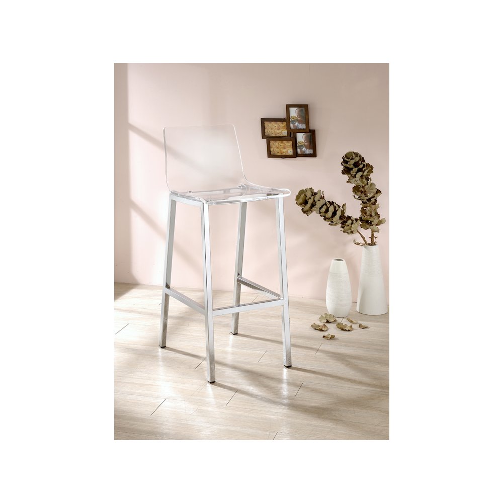 Clear Chrome Lucite Acrylic Tall Bar Stool Set of 2