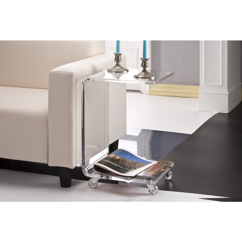 Clear Lucite Acrylic C-Shape Side Accent End Table
