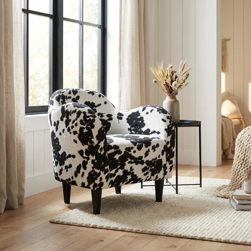 Julian Mid Century Arm Chair - Cowhide Black