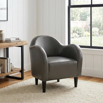 Julian Mid Century Arm Chair - Leatherette Charcoal