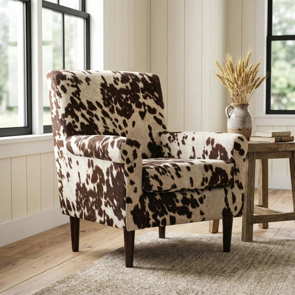 Ellis Rolled Arm Lounge Chair - Cowhide Brown