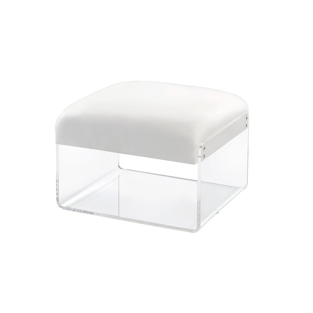 White Lucite Acrylic Padded Square Ottoman Bench Seat