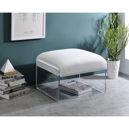 White Lucite Acrylic Padded Square Ottoman Bench Seat