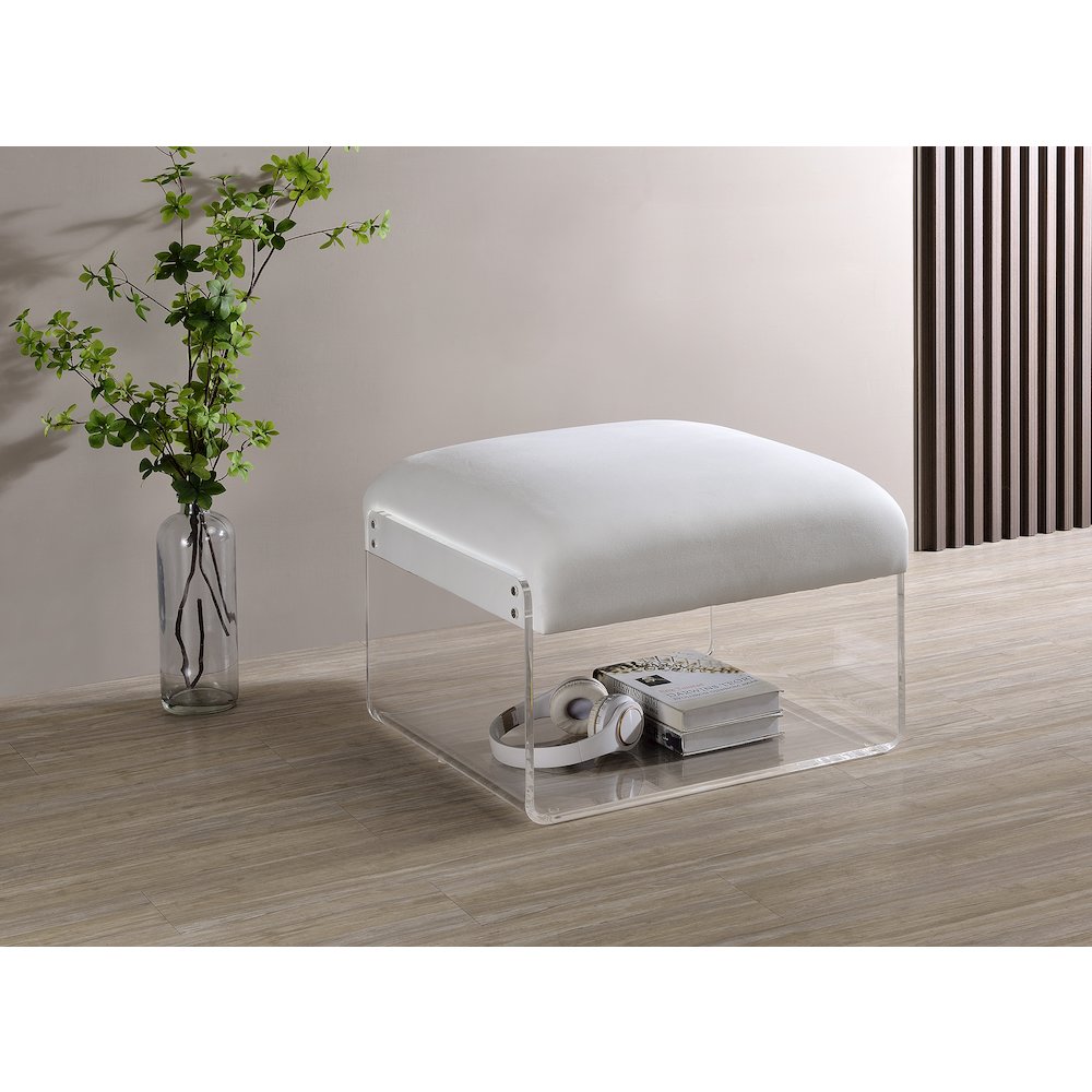 White Lucite Acrylic Padded Square Ottoman Bench Seat