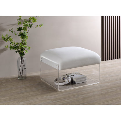 White Lucite Acrylic Padded Square Ottoman Bench Seat