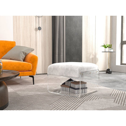 White Lucite Acrylic Padded Square Ottoman Bench Seat