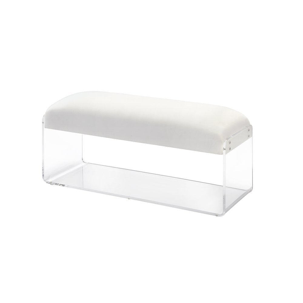 White Acrylic Lucite Wide Upholstered Bench Seat Decor