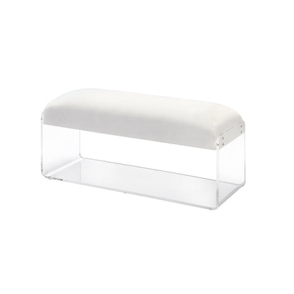 White Acrylic Lucite Wide Upholstered Bench Seat Decor