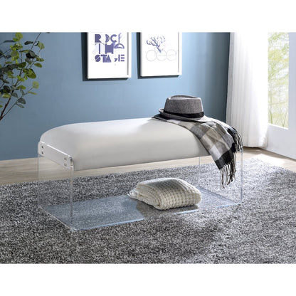White Acrylic Lucite Wide Upholstered Bench Seat Decor