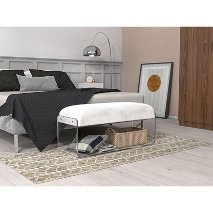 White Acrylic Lucite Wide Upholstered Bench Seat Decor