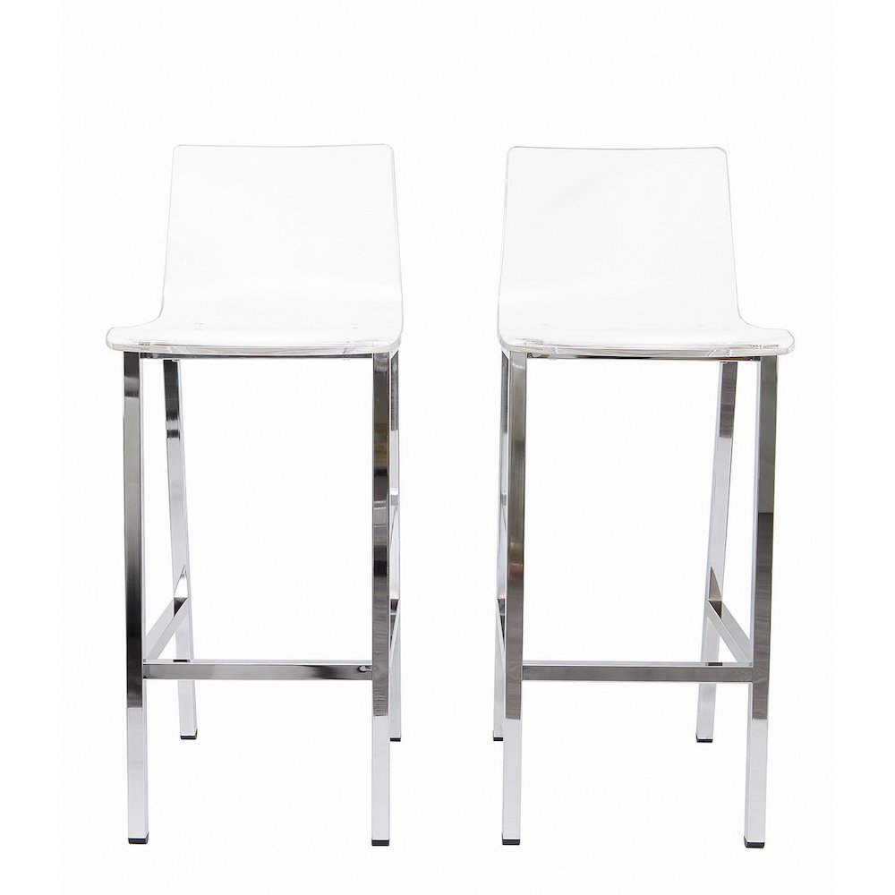 Clear Chrome Lucite Acrylic Tall Bar Stool Set of 2