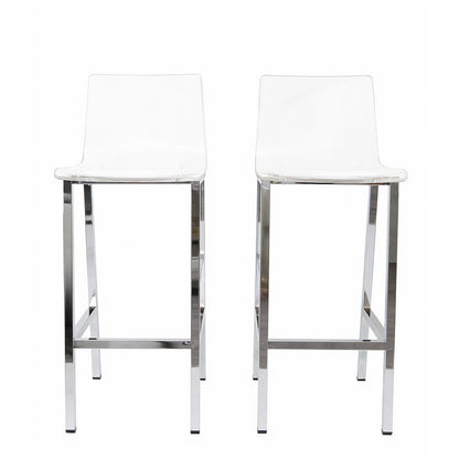 Clear Chrome Lucite Acrylic Tall Bar Stool Set of 2
