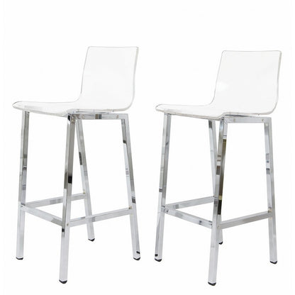 Clear Chrome Lucite Acrylic Tall Bar Stool Set of 2