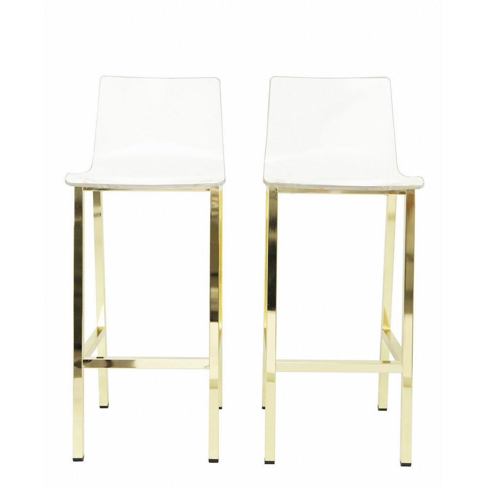 Clear Chrome Lucite Acrylic Tall Bar Stool Set of 2