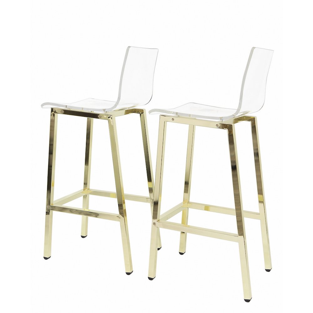 Clear Chrome Lucite Acrylic Tall Bar Stool Set of 2