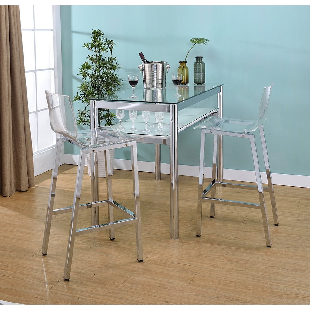 Clear Chrome Lucite Acrylic Tall Bar Stool Set of 2