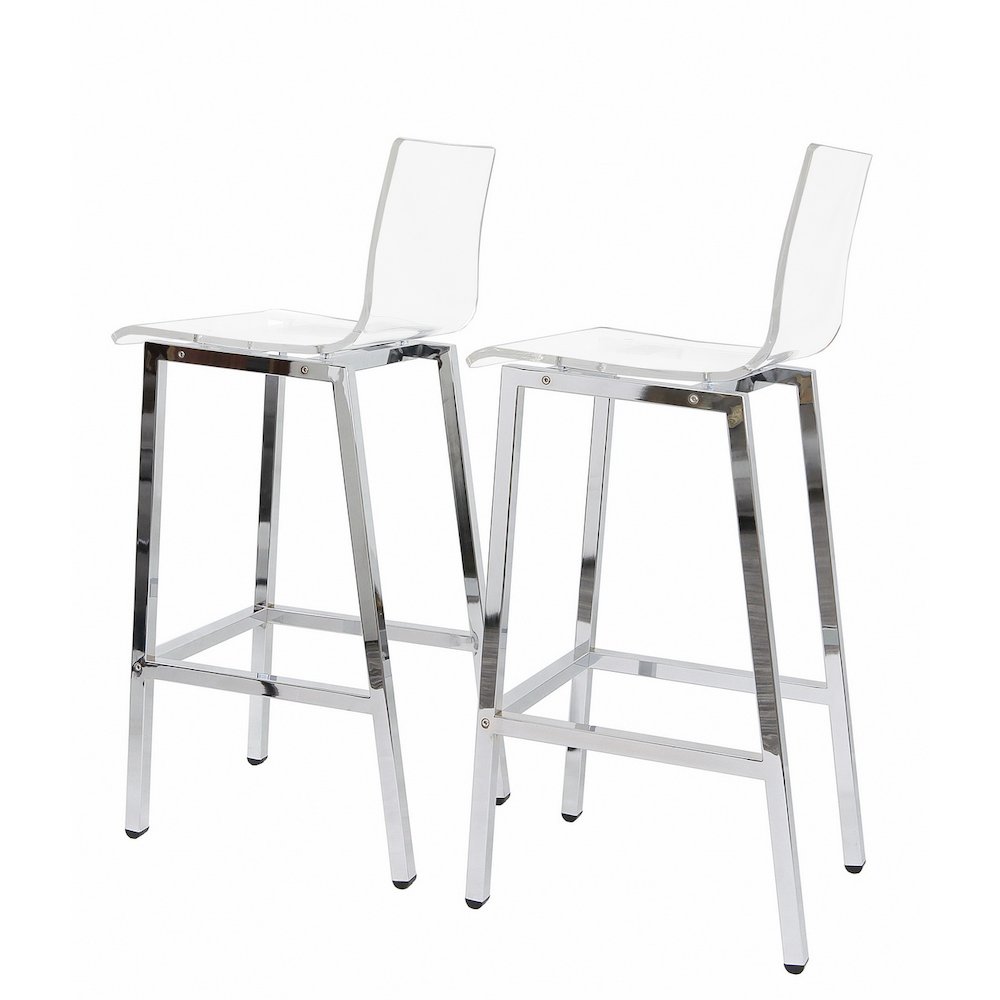 Clear Chrome Lucite Acrylic Tall Bar Stool Set of 2