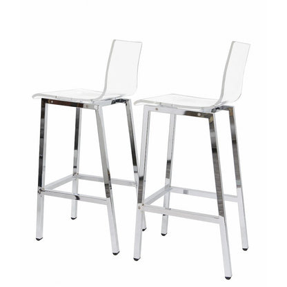 Clear Chrome Lucite Acrylic Tall Bar Stool Set of 2