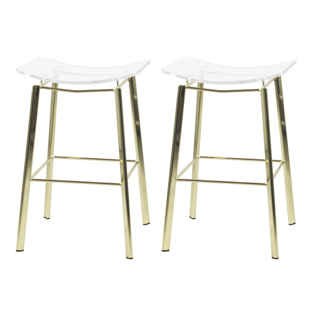 Gold Lucite Acrylic Bar Stools Gold Frame Set of 2