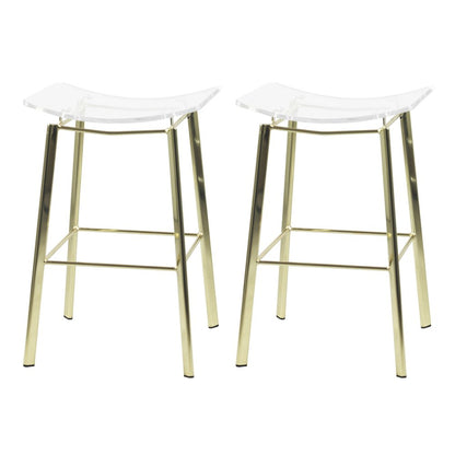 Gold Lucite Acrylic Bar Stools Gold Frame Set of 2