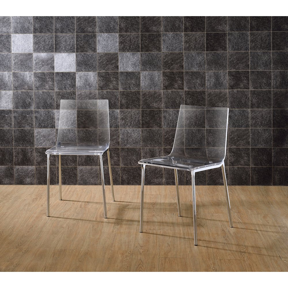 Clear Chrome Lucite Acrylic Ghost Dining Chair Set of 2