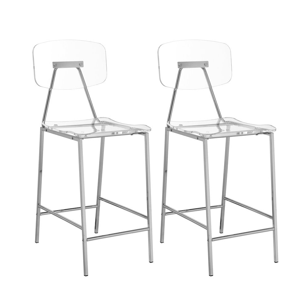 Clear Chrome Lucite Acrylic Tall Counter Stool Set of 2