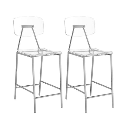 Clear Chrome Lucite Acrylic Tall Counter Stool Set of 2