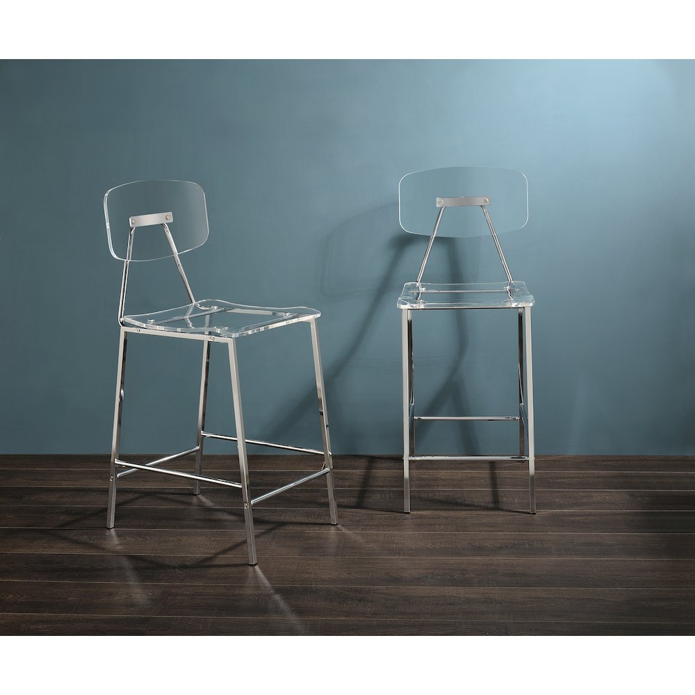 Clear Chrome Lucite Acrylic Tall Counter Stool Set of 2