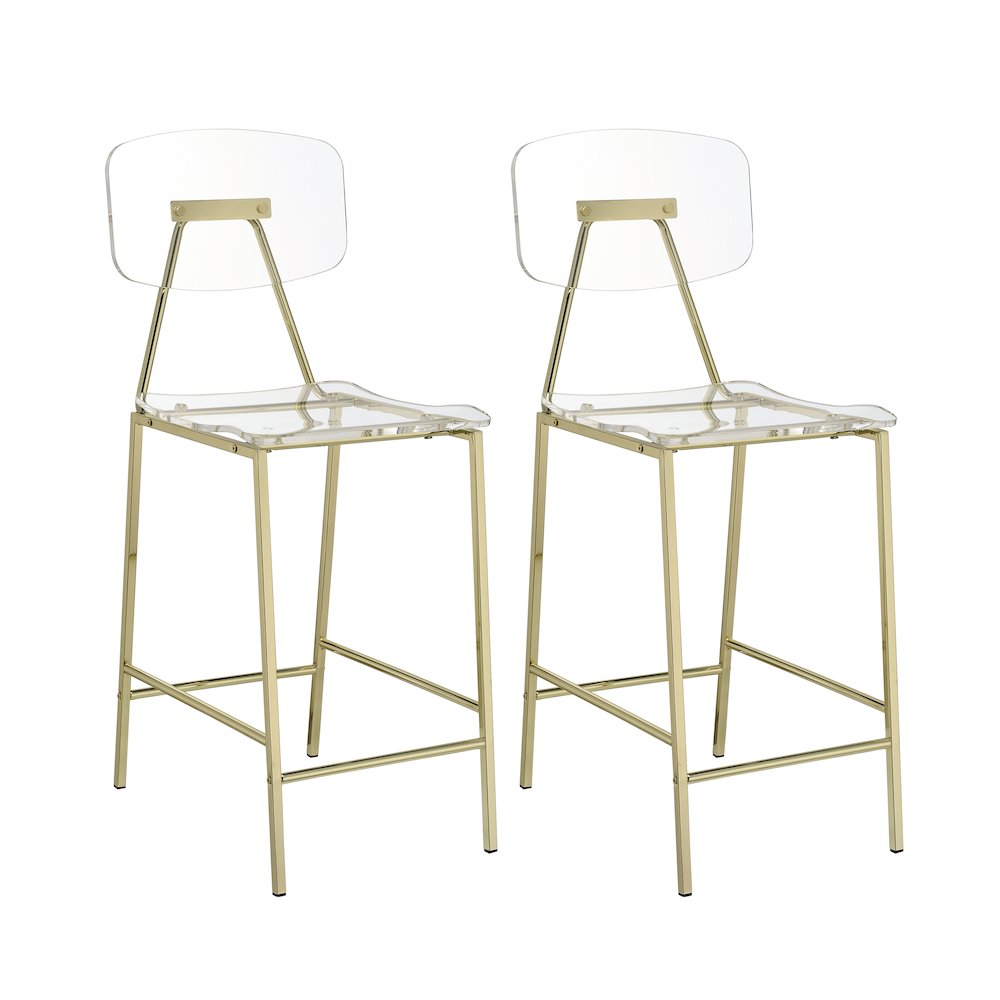 Gold Lucite Acrylic Tall Counter Stool Glam Set of 2