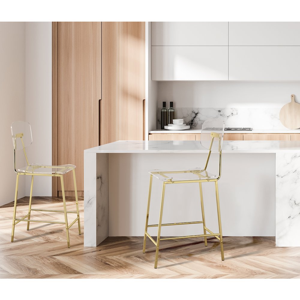 Gold Lucite Acrylic Tall Counter Stool Glam Set of 2