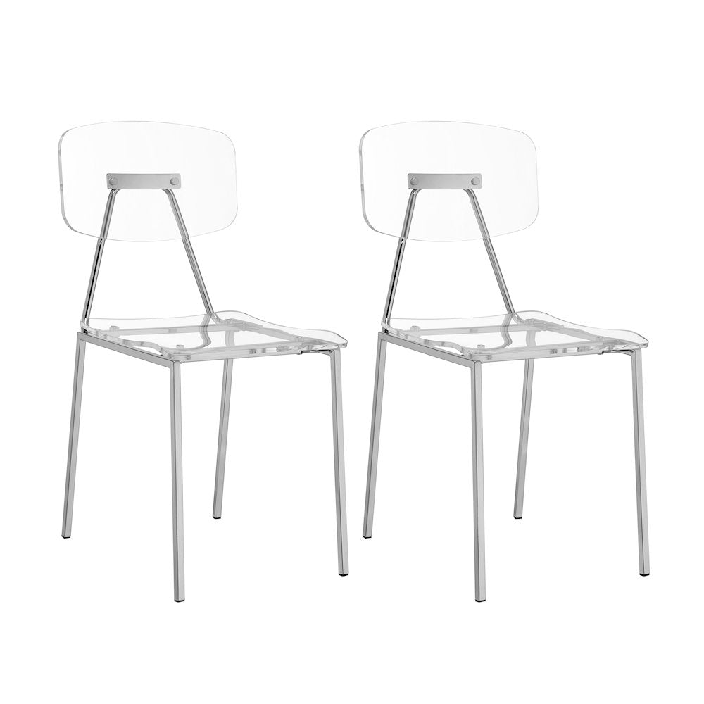 Clear Chrome Lucite Acrylic Tall Dining Chair Set of 2