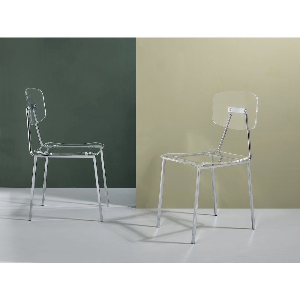 Clear Chrome Lucite Acrylic Tall Dining Chair Set of 2
