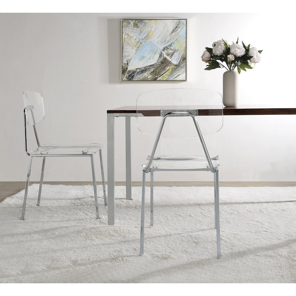 Clear Chrome Lucite Acrylic Tall Dining Chair Set of 2