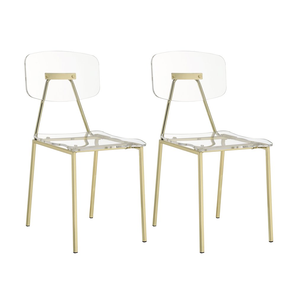 Gold Lucite Acrylic Clear Ghost Dining Chair Set of 2